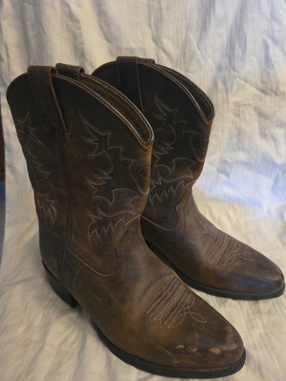 Classic Brown Leather Western Cowboy Boots Brown Big Kid Unisex Size 4.5